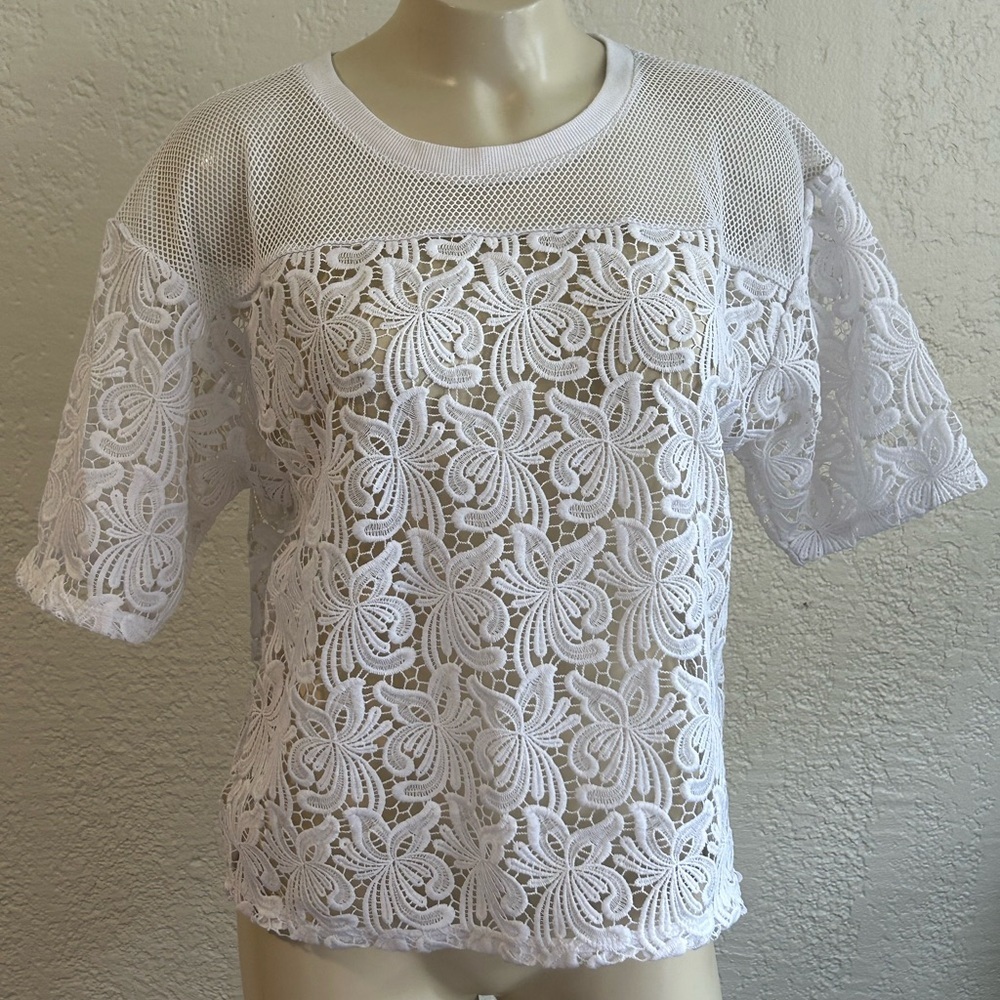 LOFT crochet lace white transparent blouse MED